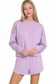 Zenana Scuba Long Sleeve Sweatshirts & Shorts Set on Simply Obsessed
