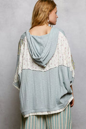 POL Floral Star Patch Hooded Blouse with Lace Contrast Detail on Simply Obsessed