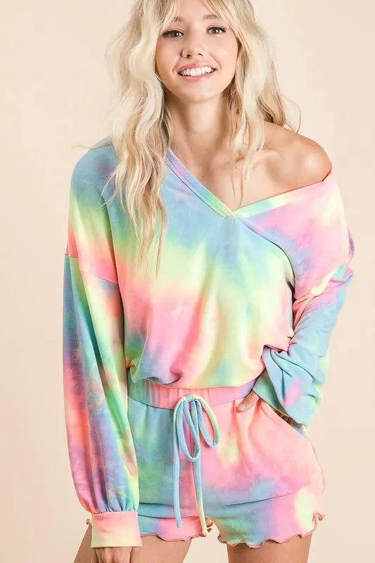BIBI Tie Dye French Terry Top With Balloon Sleeves on Simply Obsessed