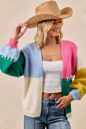 BIBI Color Block Open Front Sweater Cardigan on Simply Obsessed