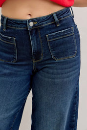 JUDY BLUE High Waist Palazzo Jeans with Front Patch Pockets on Simply Obsessed