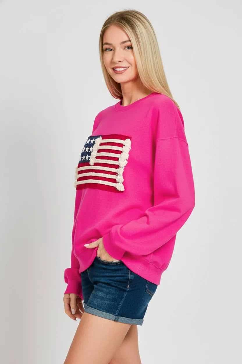 ZENANA French Terry American Flag Pullover on Simply Obsessed