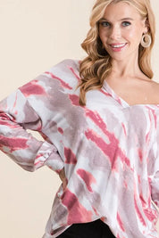 BIBI Tie Dye French Terry Top with Balloon Sleeves ****DOORBUSTER*** on Simply Obsessed