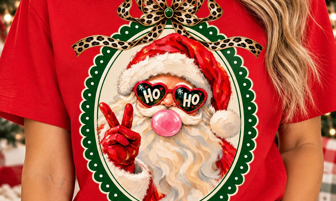 WS: T-SHIRT JUNKIE Ho Ho Santa Bling Tee-DIRECT TO GARMENT on Simply Obsessed