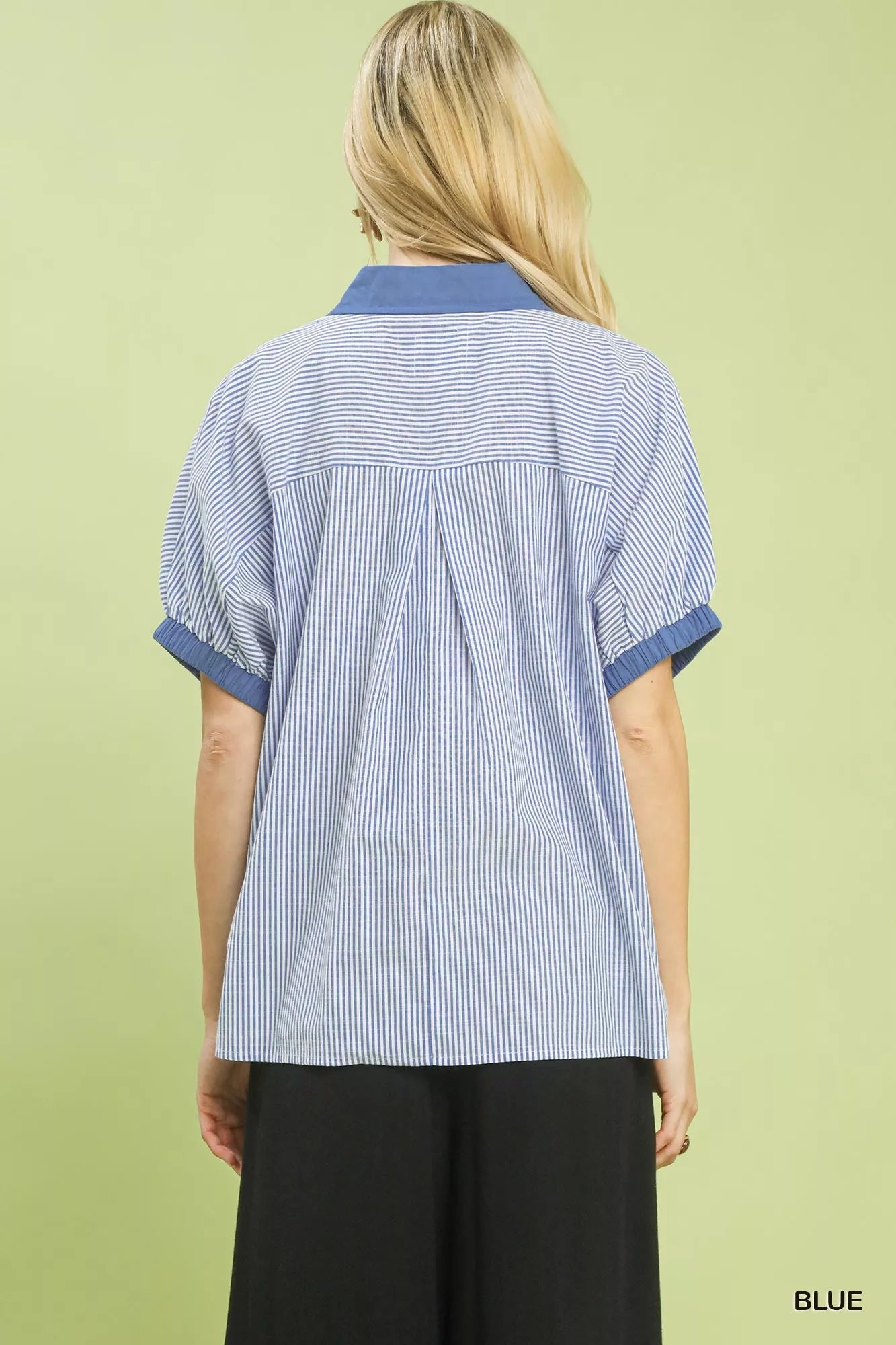 UMGEE Contrast Trim Popover Stripe Top on Simply Obsessed