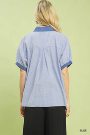 UMGEE Contrast Trim Popover Stripe Top on Simply Obsessed