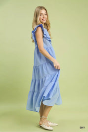 UMGEE Seersucker Ruffle Sleeve Tiered Midi Dress **DEBUT SALE** on Simply Obsessed