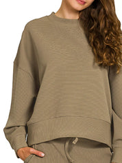 Zenana Ribbed Round Neck Pullover and Drawstring Pants Set on Simply Obsessed