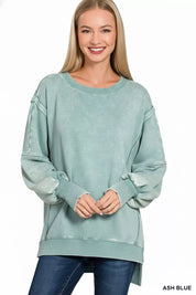 ZENANA Acid Washed Batwing Sleeve Fleece Sweatshirt on Simply Obsessed