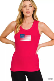 Zenana Ribbed American Flag Scoop Neck Tank Top on Simply Obsessed