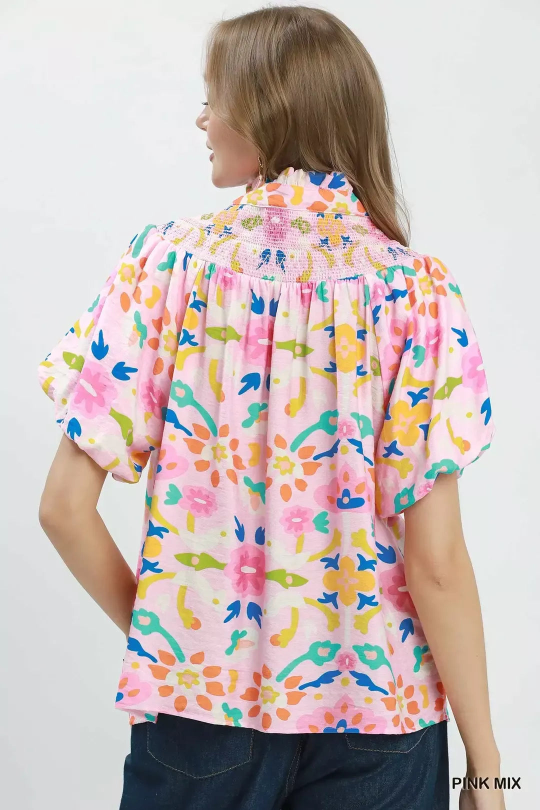 UMGEE Folk Art Print Top with Smocked Detail on Simply Obsessed
