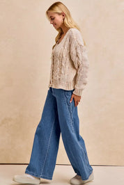 BIBI Wavy Side Edge Detail Lined Wide Leg Jeans on Simply Obsessed