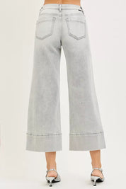 RISEN Tummy Control Mid Rise Crop Wide Pintuck Front Jeans on Simply Obsessed