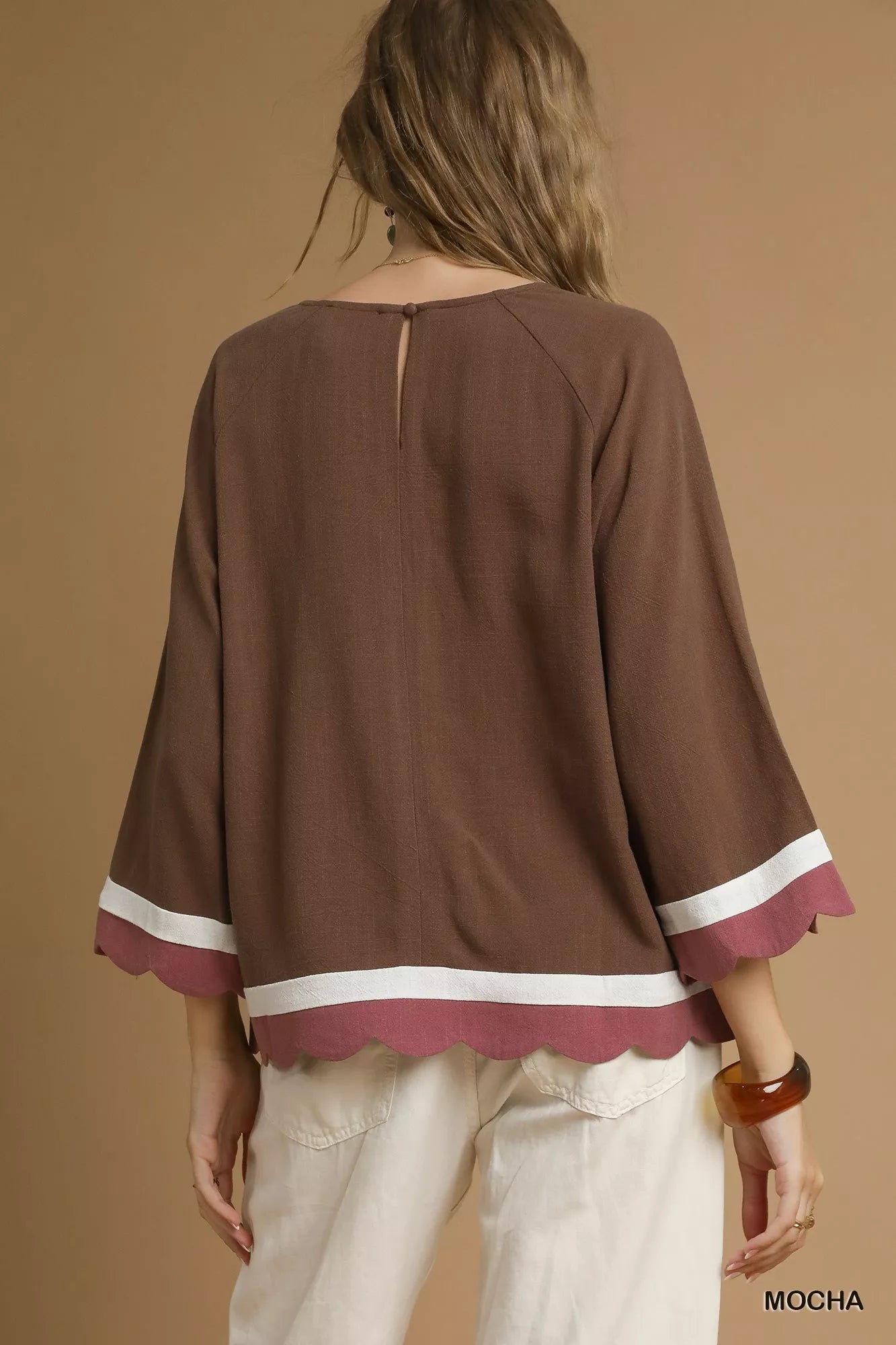 UMGEE Scalloped Hem Color Block Top on Simply Obsessed