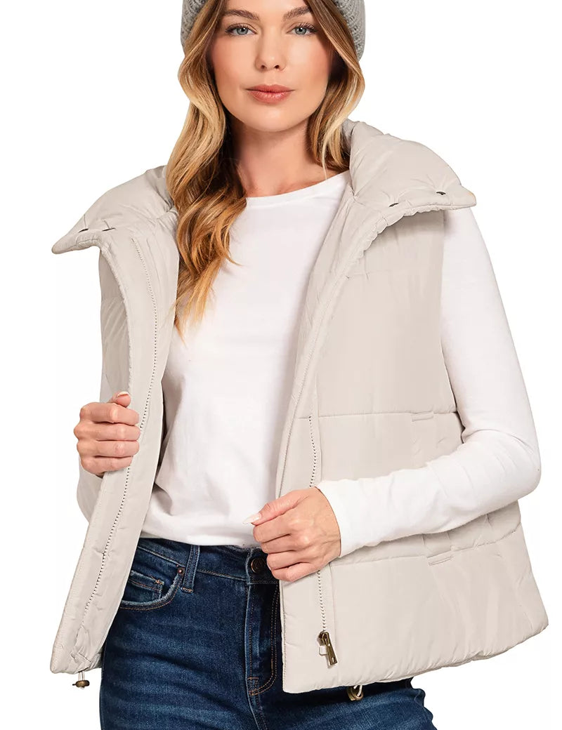 Zenana High Neck Zip-Up Vest Coat on Simply Obsessed