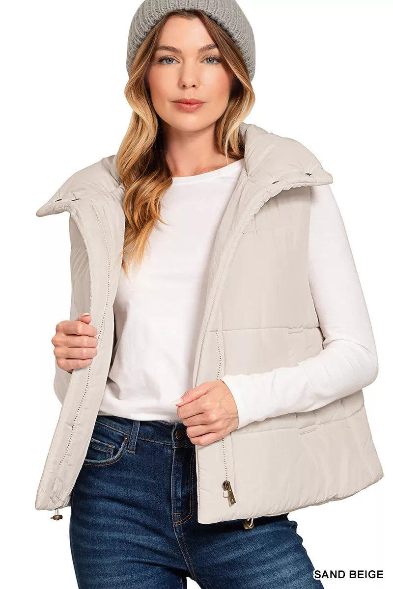 Zenana High Neck Zip-Up Vest Coat on Simply Obsessed