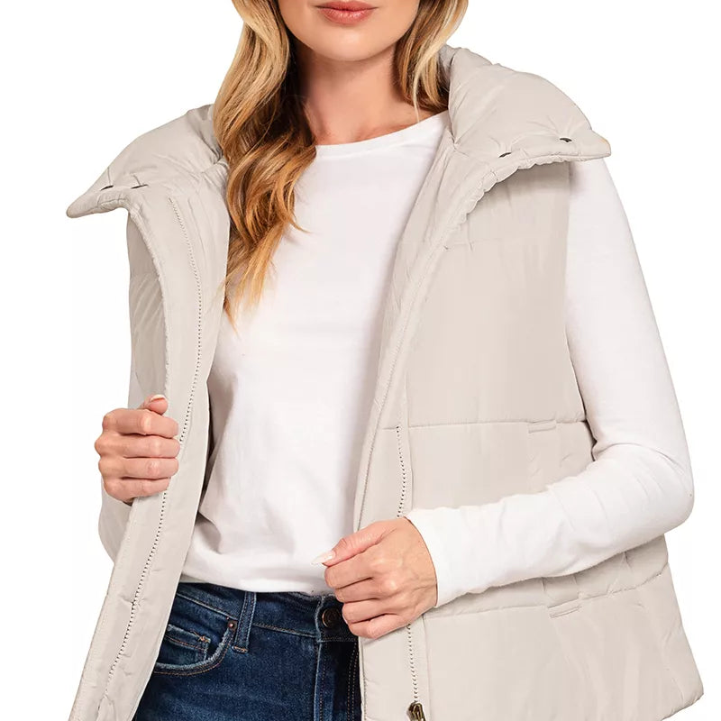 Zenana High Neck Zip-Up Vest Coat on Simply Obsessed