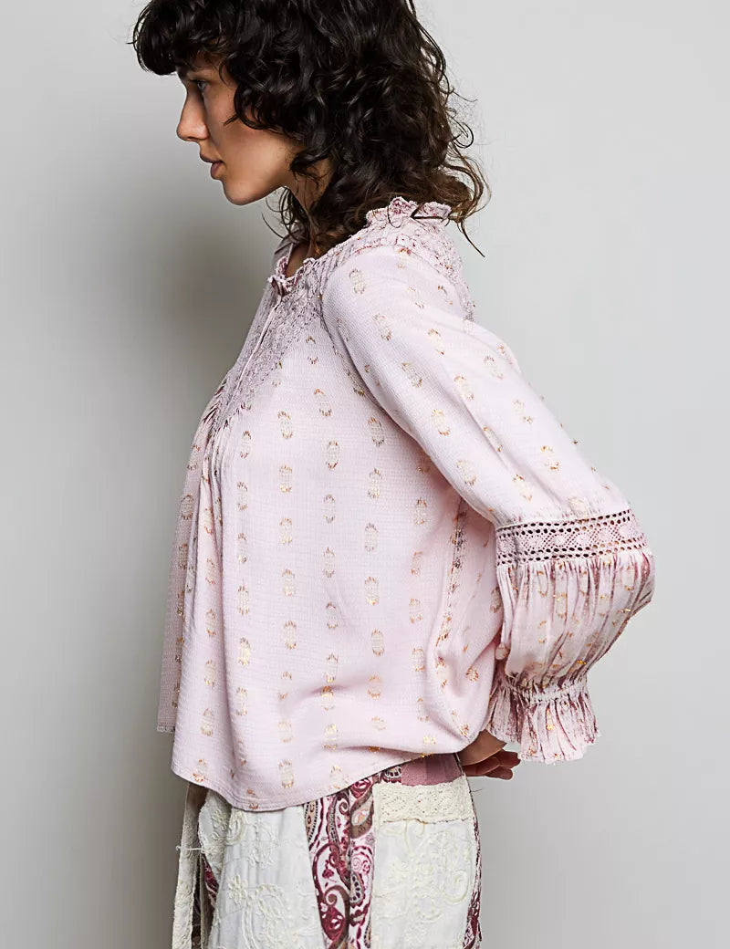 POL Mixed-Pattern Lace Detail Blouse on Simply Obsessed