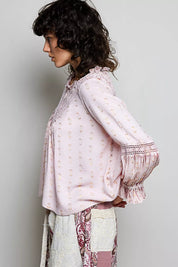 POL Mixed-Pattern Lace Detail Blouse on Simply Obsessed