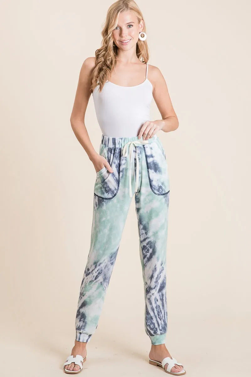 BiBi Tie Dye French Terry Casual Sweat Pants on Simply Obsessed