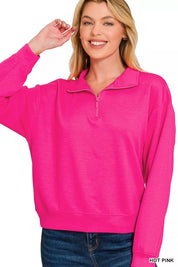 Zenana Scuba Half Zip Pullover Sweatshirt on Simply Obsessed