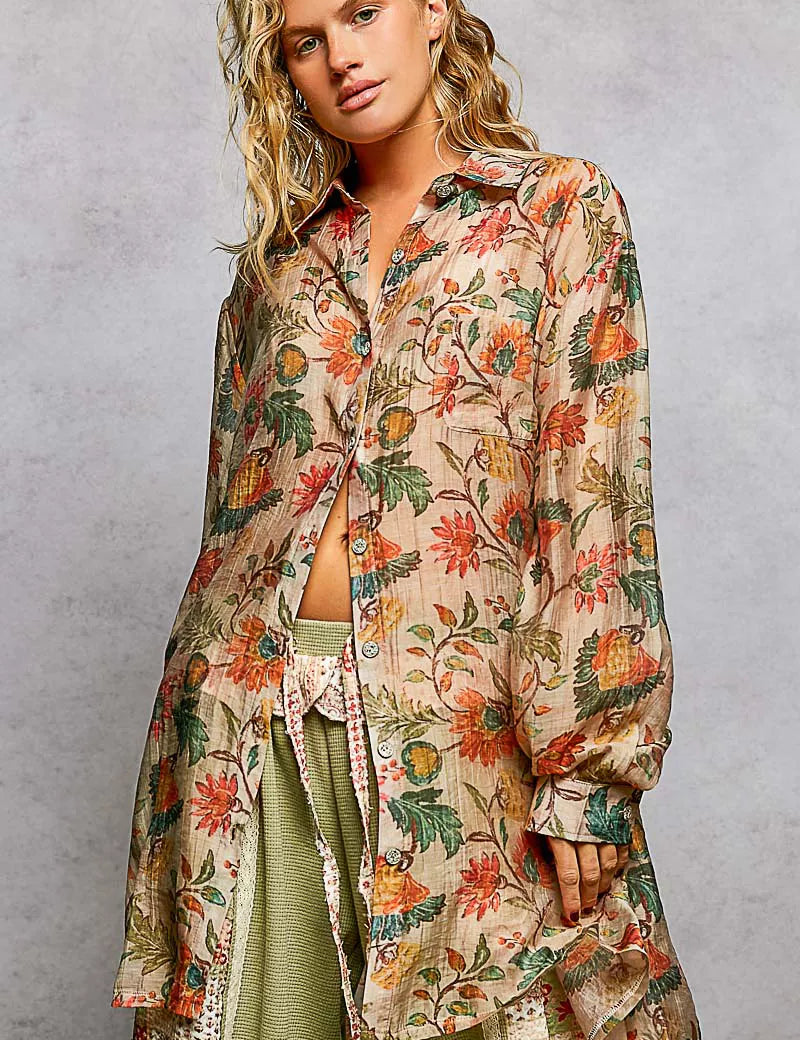 POL Metal Button Down Floral Long Sleeve Shirt on Simply Obsessed