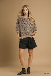 Umgee Leopard Knit Jacquard Puff Sleeve Sweatshirt on Simply Obsessed