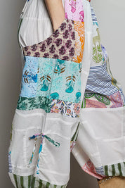 POL Printed Patchwork Wide Leg Pants with Adjustable Side Drawstring on Simply Obsessed