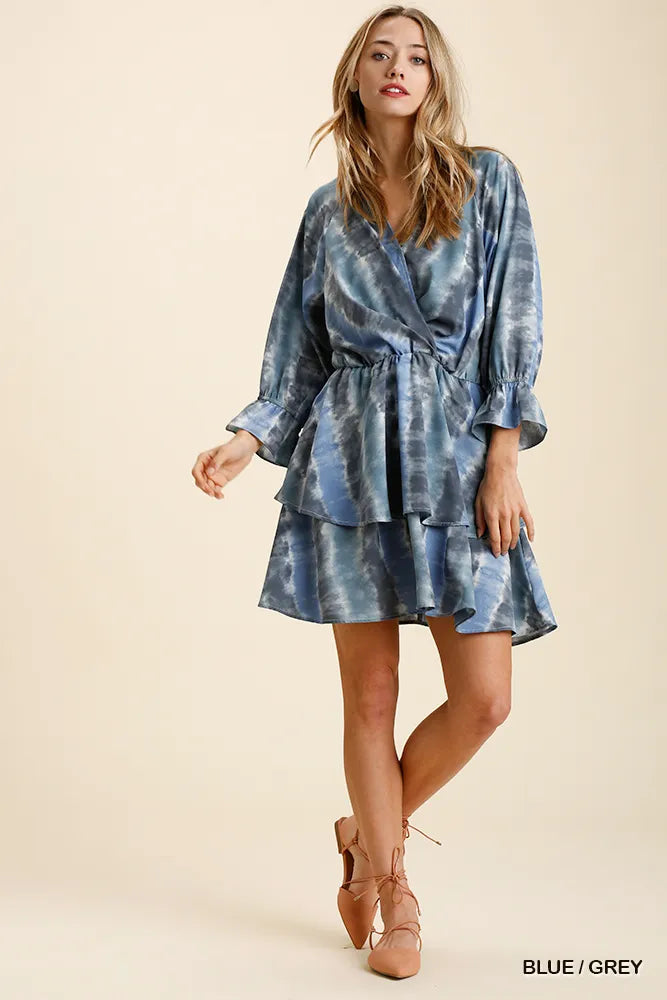 Umgee Tie Dye Ruffled Layered Dress with Elastic Waistband on Simply Obsessed