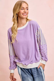 BiBi Mix and Match Sweatshirt with Floral Sleeve Striped on Simply Obsessed