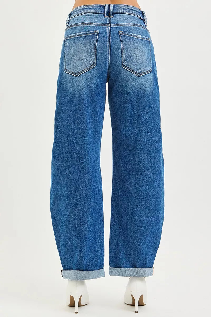 RISEN Full Size Mid Rise Barrel Double Roll Up Jeans Plus Size on Simply Obsessed