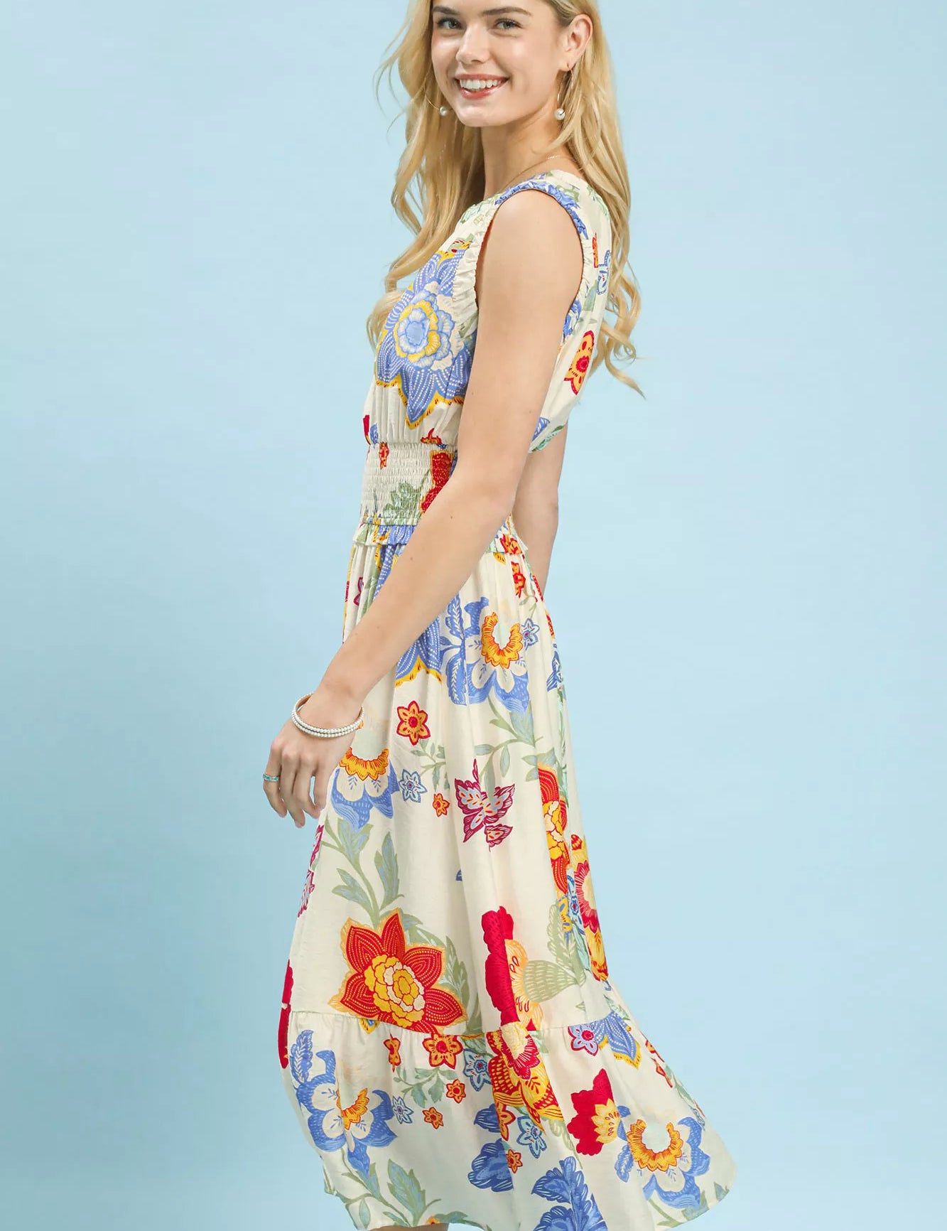 UMGEE Floral Smocked Midi Dress on Simply Obsessed