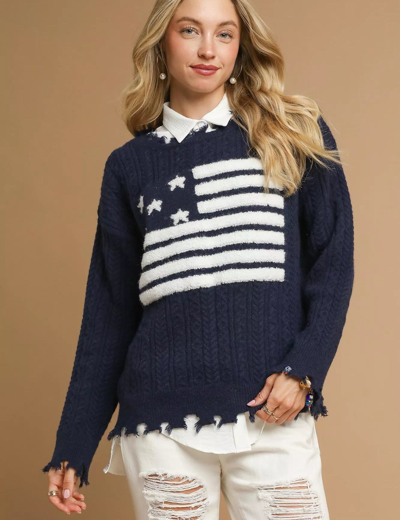 UMGEE Distressed American Flag Sweater on Simply Obsessed