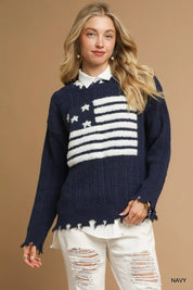 UMGEE Distressed American Flag Sweater on Simply Obsessed