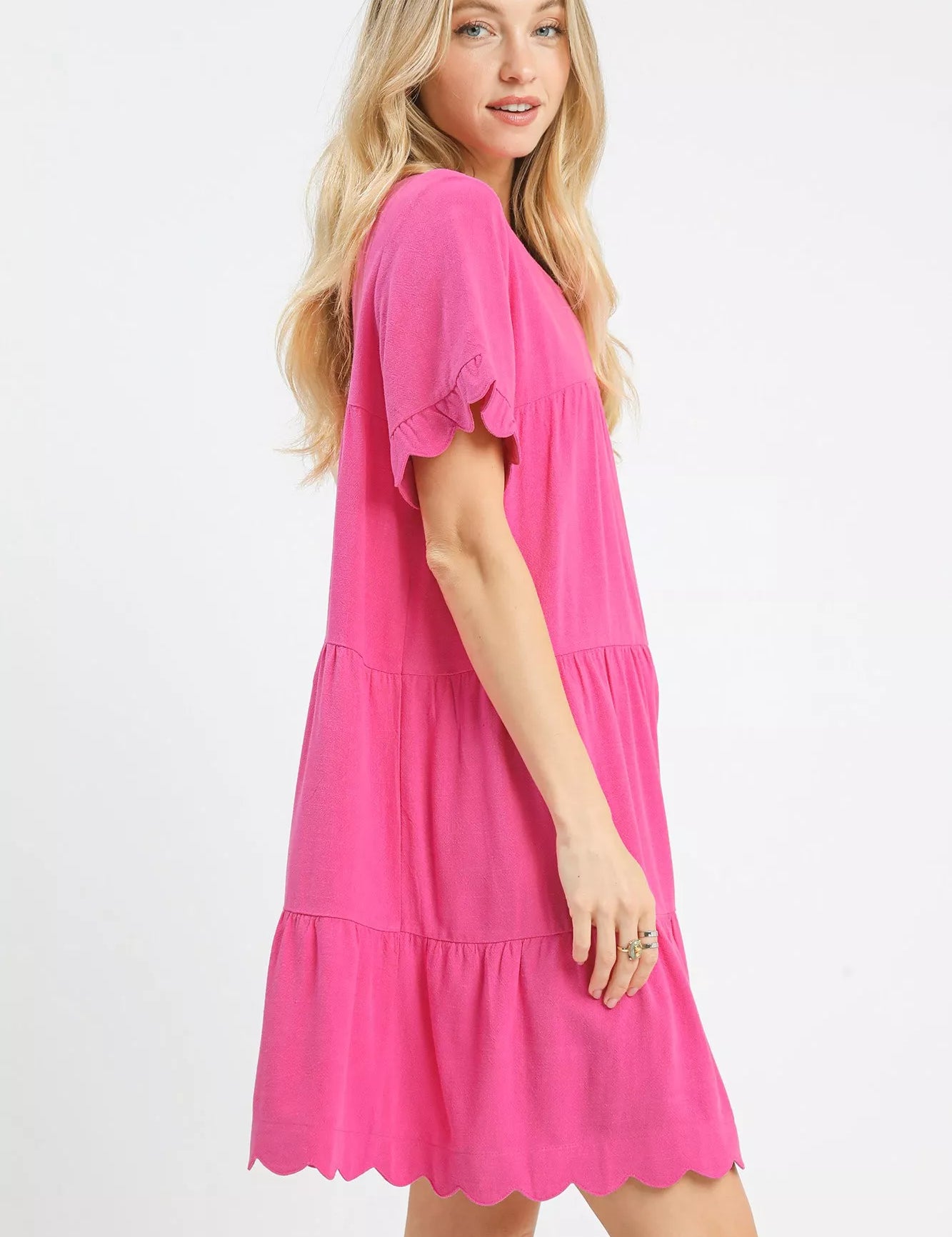 UMGEE Linen Tiered Babydoll Dress with Ruffle Sleeves on Simply Obsessed