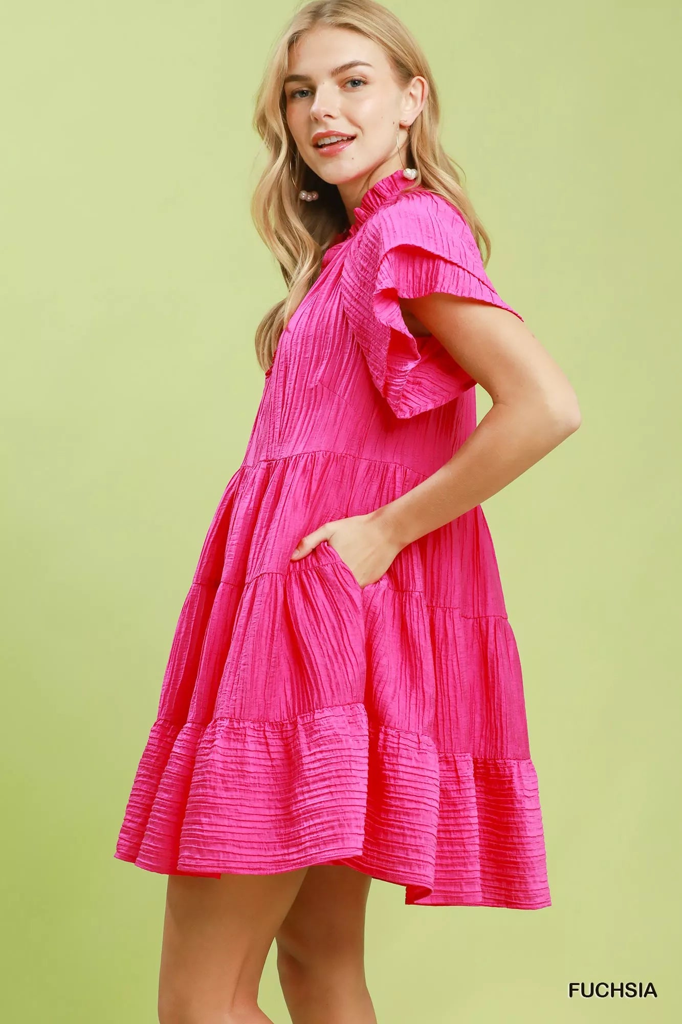 UMGEE Tiered Ruffle Sleeve Textured Mini Dress on Simply Obsessed