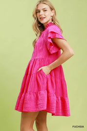 UMGEE Tiered Ruffle Sleeve Textured Mini Dress on Simply Obsessed