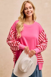 BIBI French Terry Stripe Combo Sweatshirt with Open Seam on Simply Obsessed