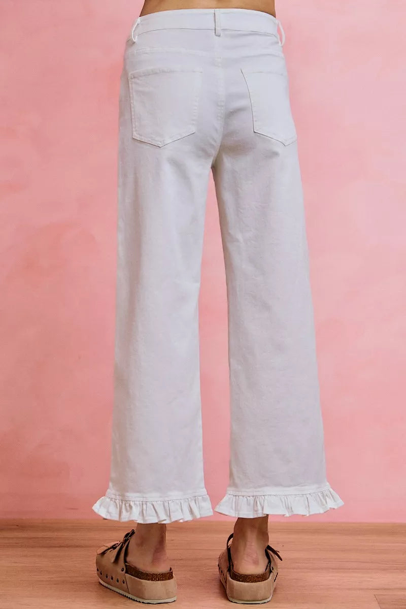 SO ME Ruffled Bottom Detail Mid Rise Jeans on Simply Obsessed