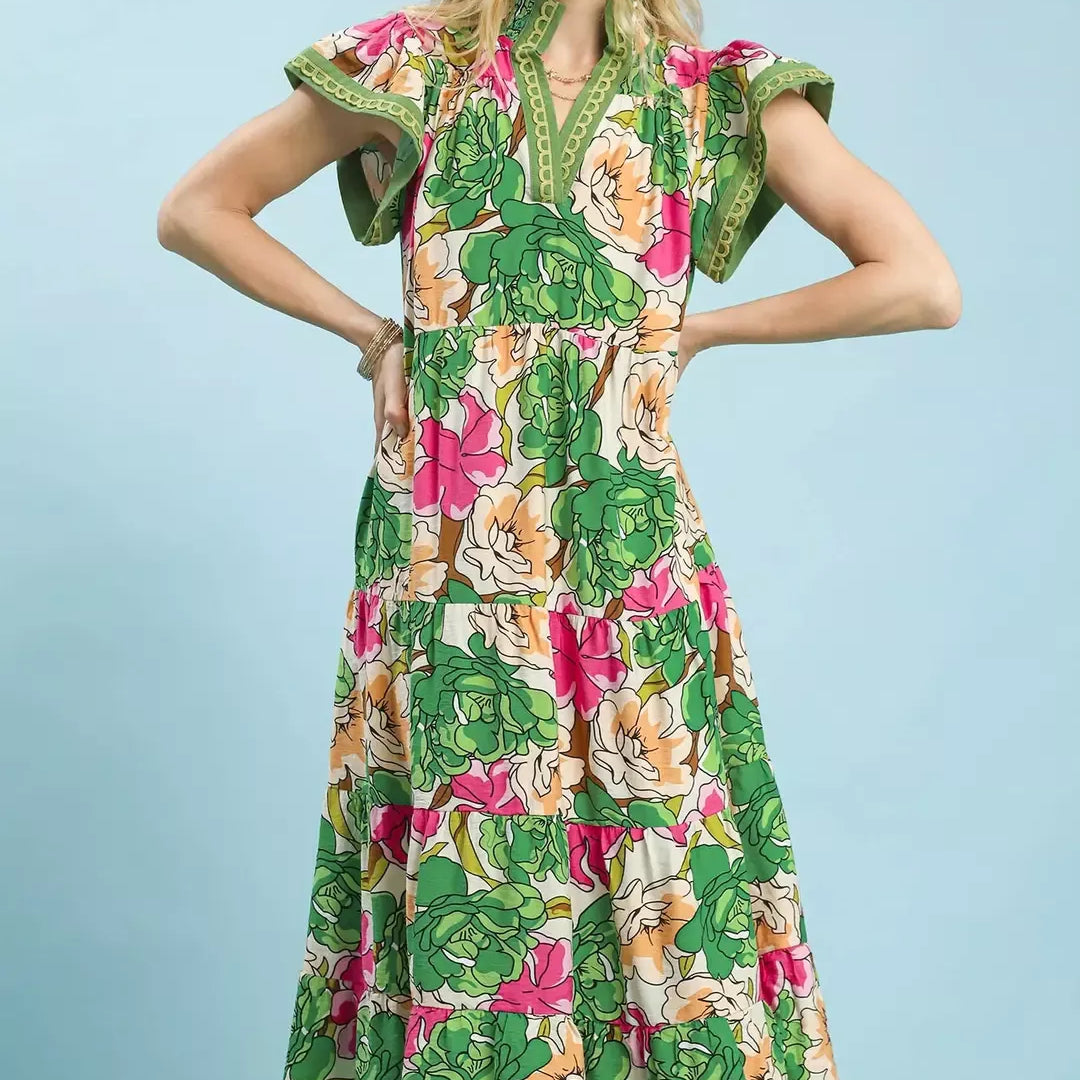 UMGEE Mix Bold Floral Tiered Midi Dress on Simply Obsessed