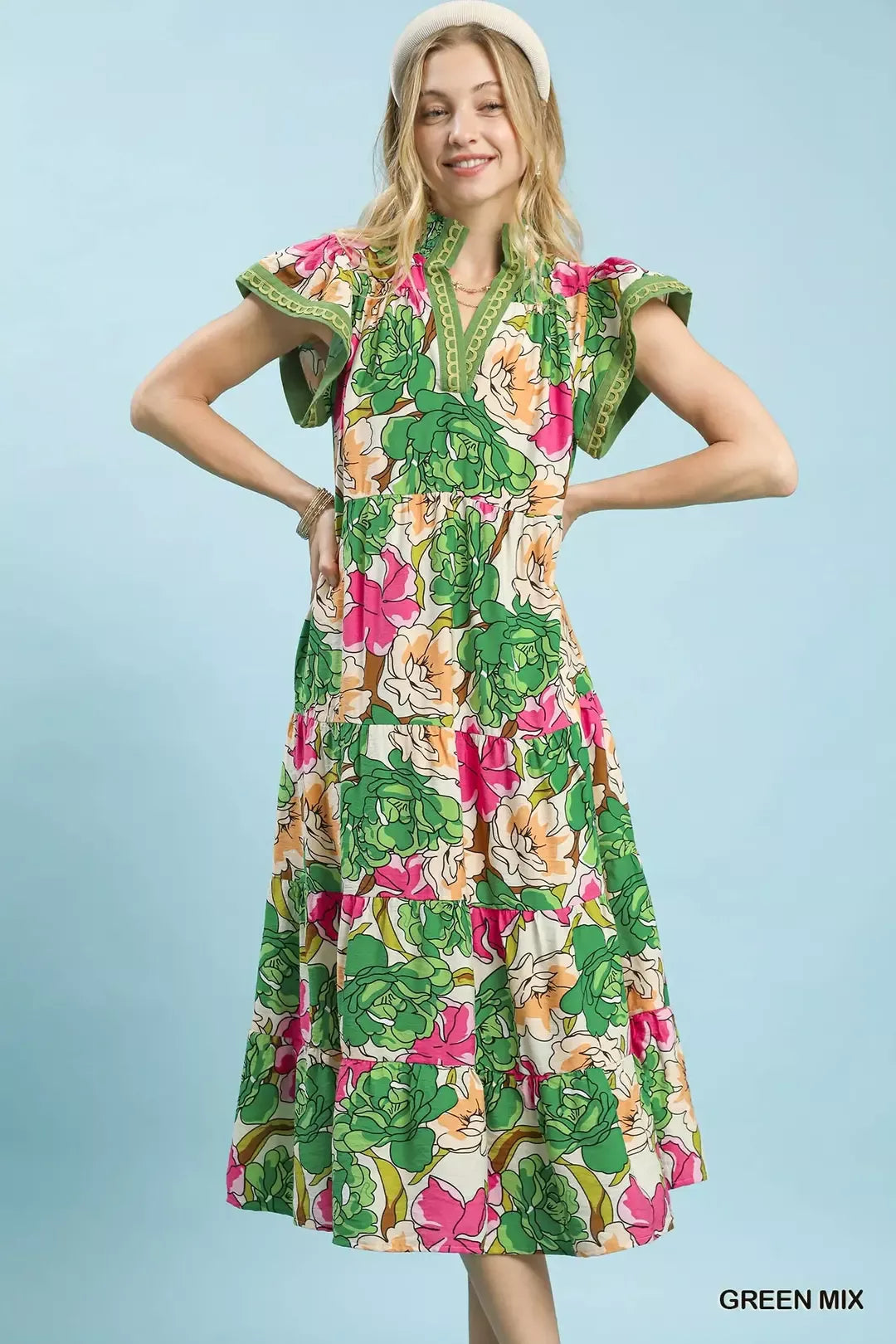UMGEE Mix Bold Floral Tiered Midi Dress on Simply Obsessed