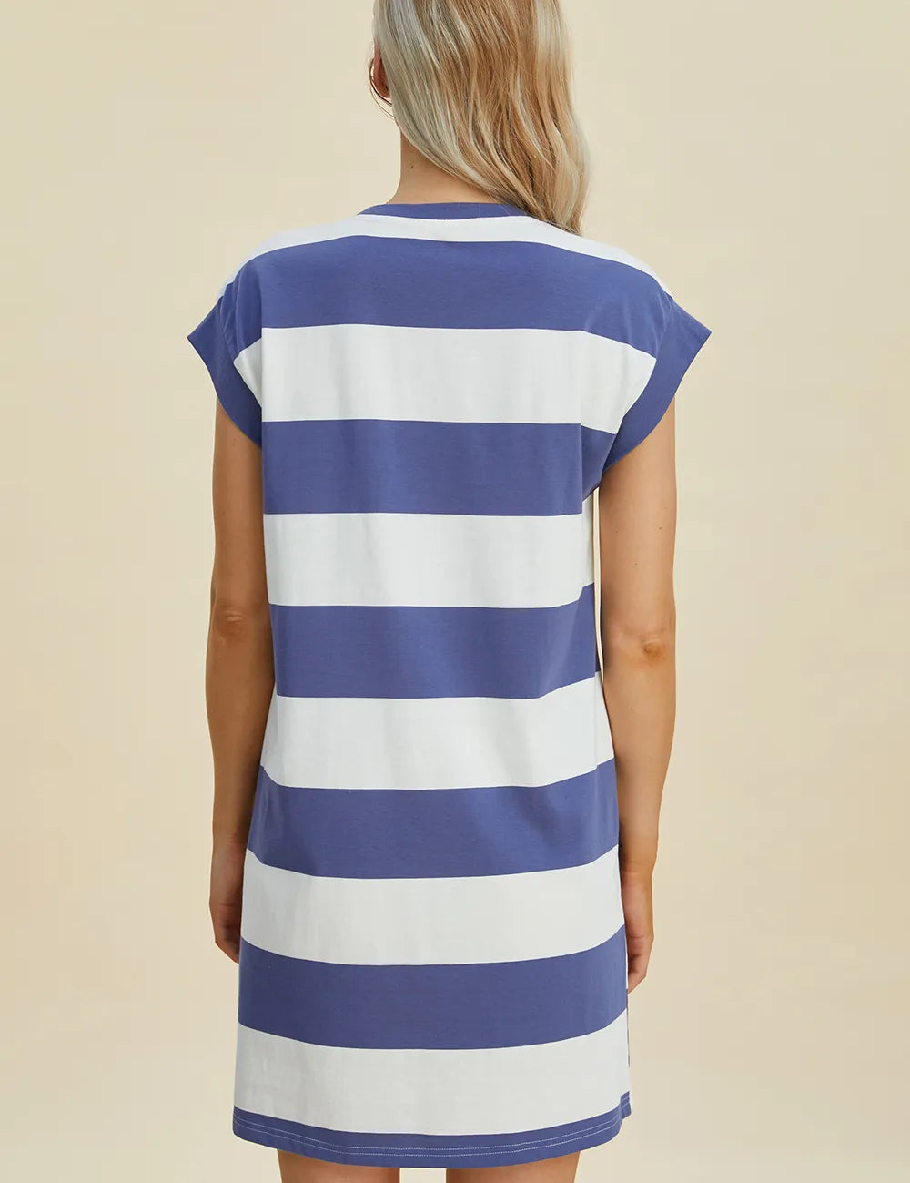 BASIC BAE Full Size Striped Round Neck Cap Sleeve Mini Dress on Simply Obsessed