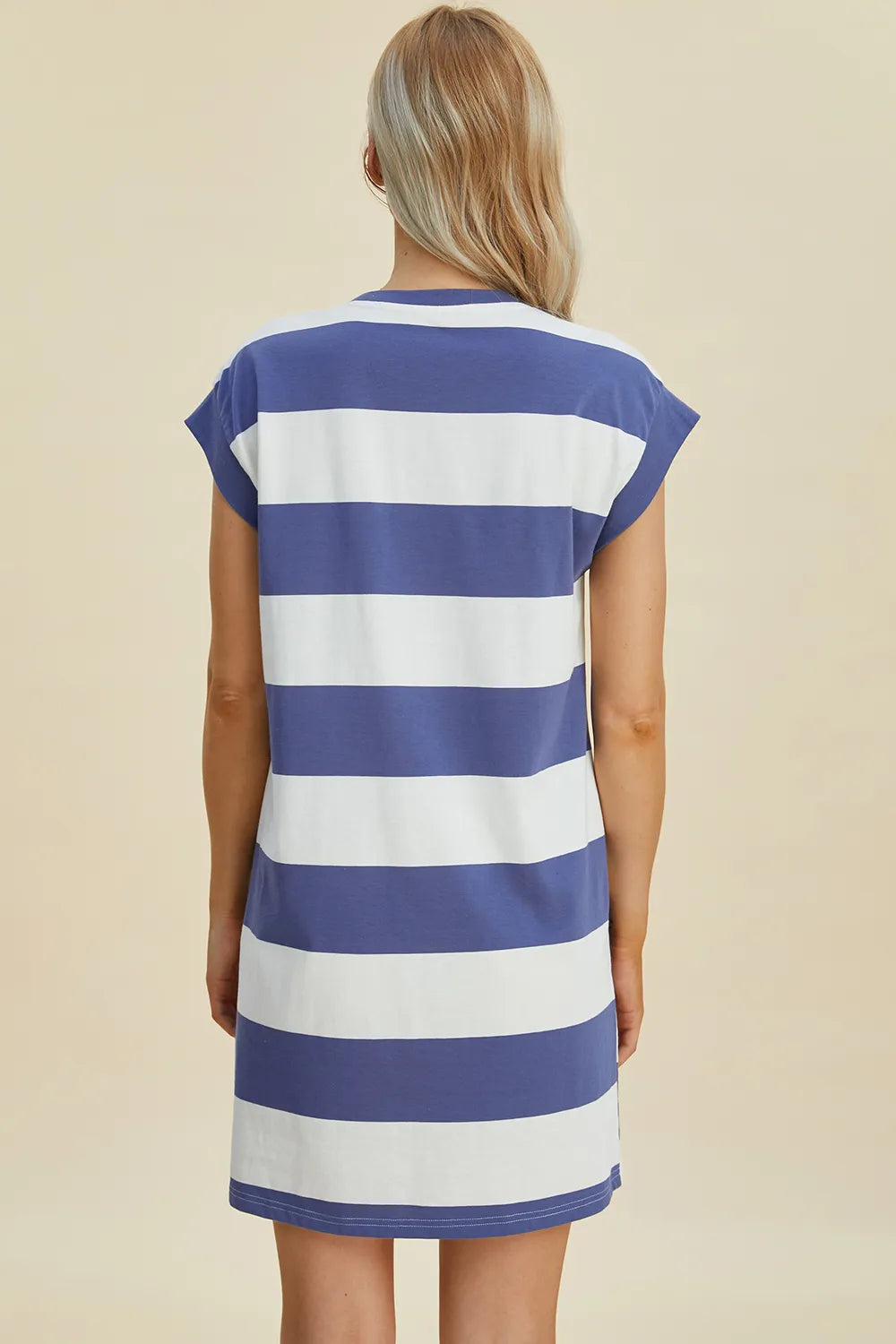 BASIC BAE Full Size Striped Round Neck Cap Sleeve Mini Dress on Simply Obsessed