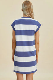BASIC BAE Full Size Striped Round Neck Cap Sleeve Mini Dress on Simply Obsessed