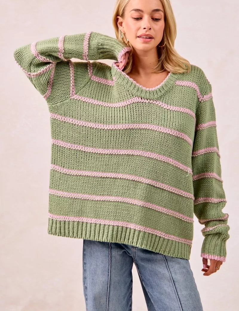 BIBI Striped Long Sleeve Sweater on Simply Obsessed