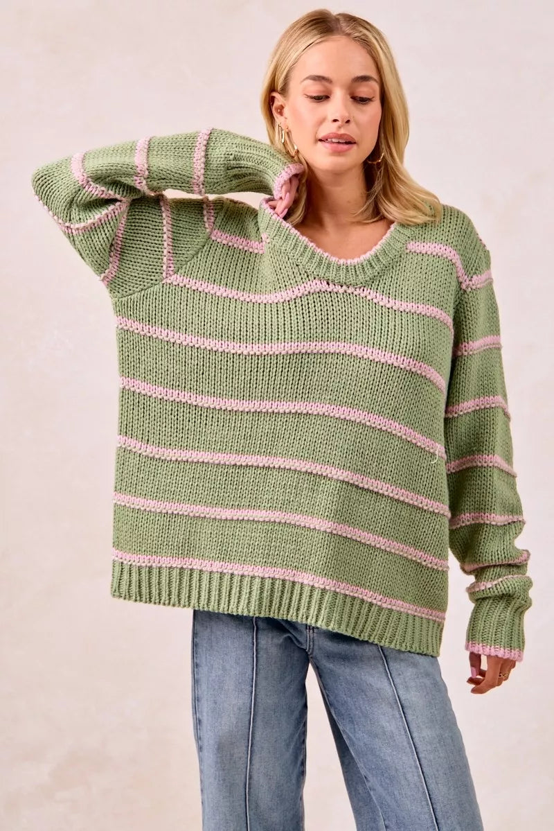 BIBI Striped Long Sleeve Sweater on Simply Obsessed