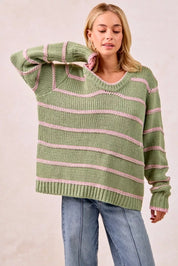 BIBI Striped Long Sleeve Sweater on Simply Obsessed