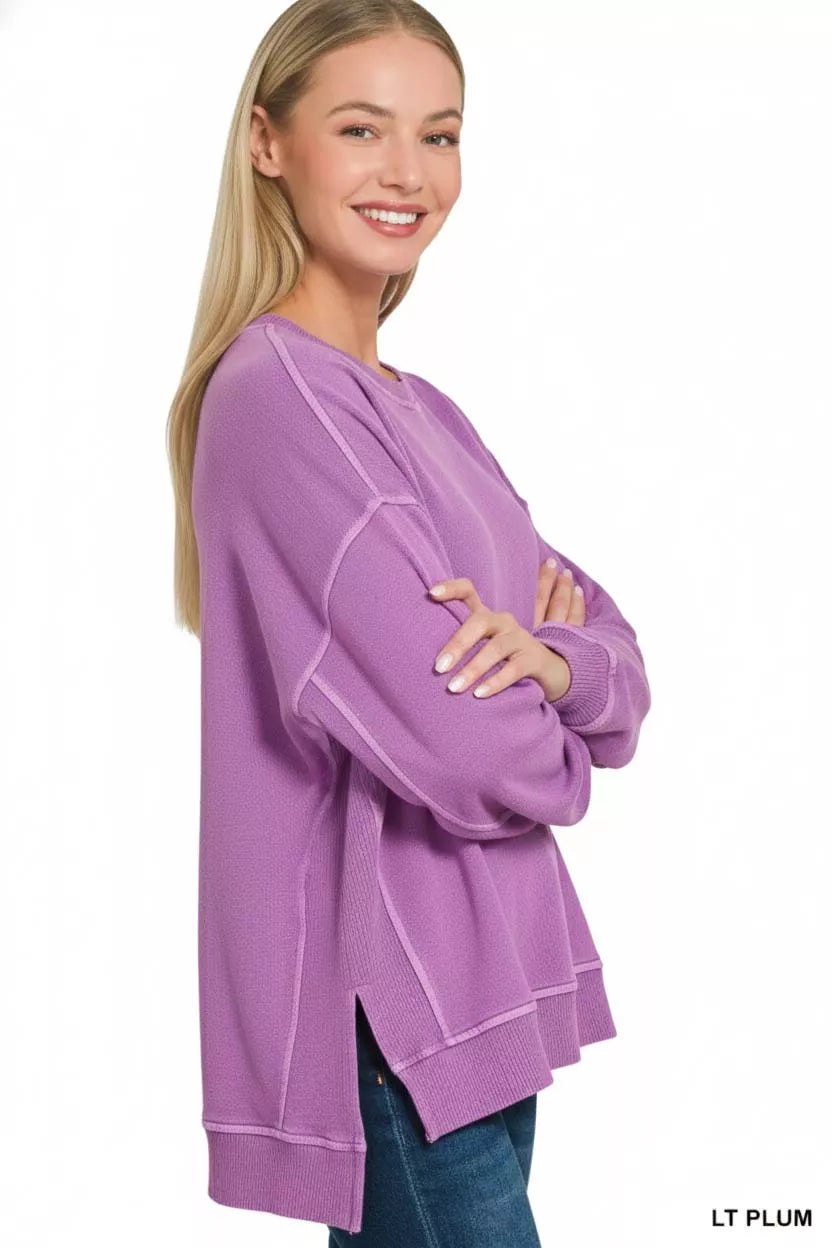 ZENANA Full Size French Terry Pigment Dye & Enzyme Washing Pullover Plus Size on Simply Obsessed
