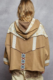 POL Drawstring French Terry Hoodie with Gauze Print Patch. **FALL DEBUT SALE** on Simply Obsessed