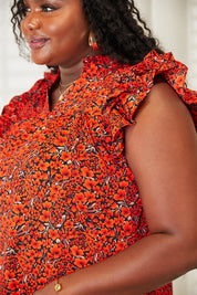 DOUBLE TAKE Floral Flutter Sleeve Notched Neck Blouse. **FALL DEBUT SALE** on Simply Obsessed